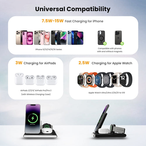GearTick 4-in-1 Foldable Wireless Charging Station – iPhone, Apple Watch, AirPods & More with LED Night Light (2 Colors)