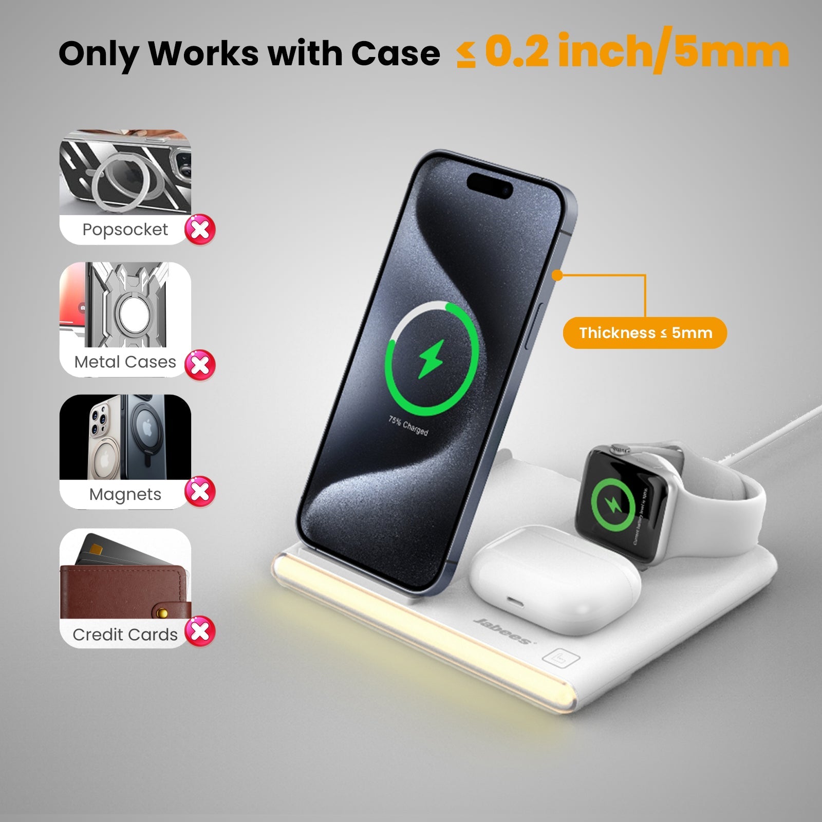GearTick 4-in-1 Foldable Wireless Charging Station – iPhone, Apple Watch, AirPods & More with LED Night Light (2 Colors)