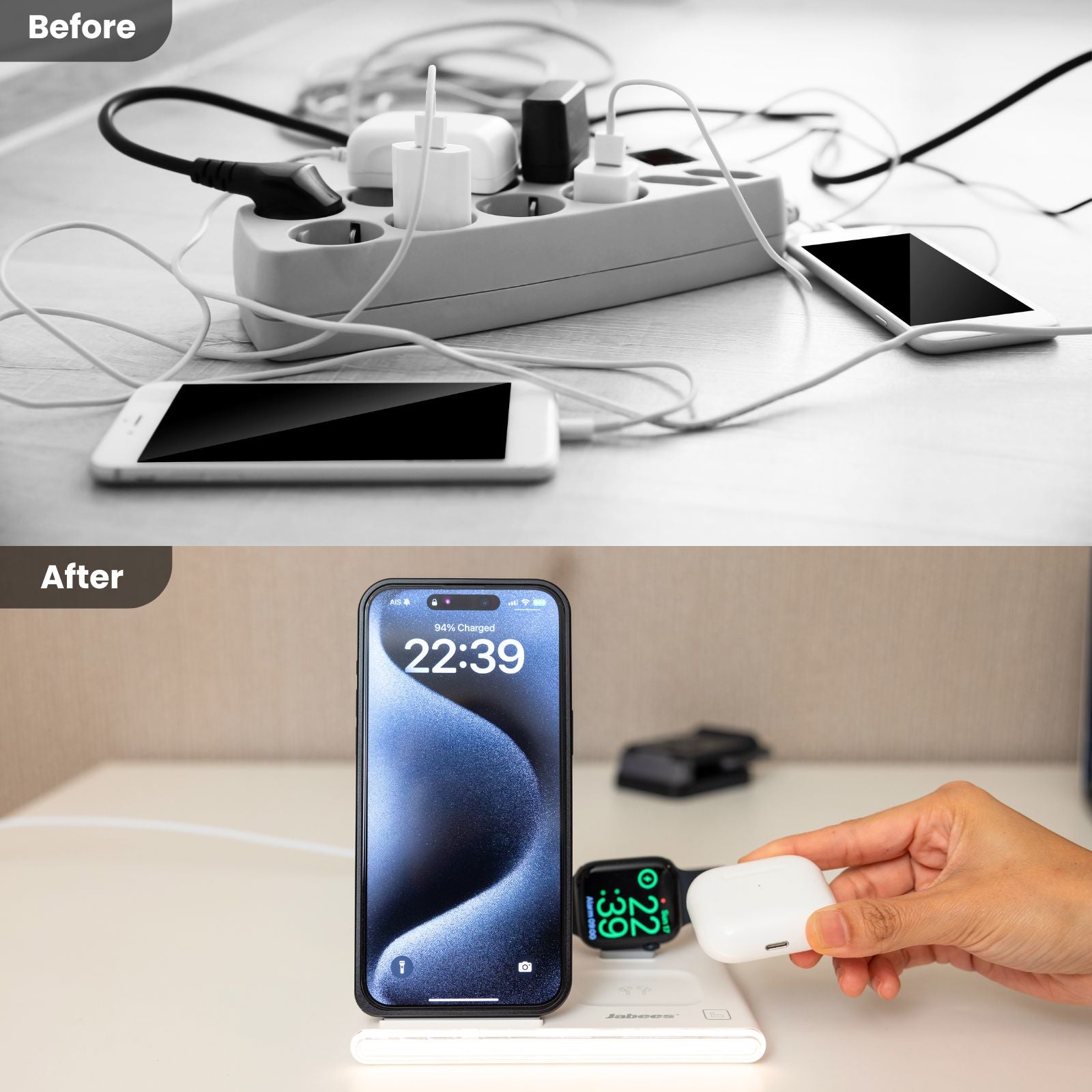 GearTick 4-in-1 Foldable Wireless Charging Station – iPhone, Apple Watch, AirPods & More with LED Night Light (2 Colors)