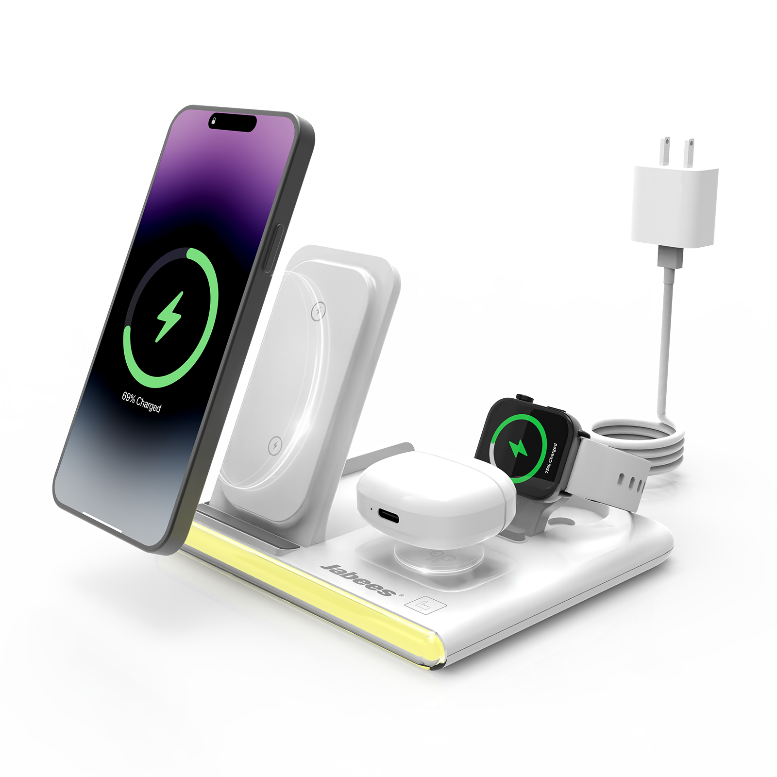 GearTick 4-in-1 Foldable Wireless Charging Station – iPhone, Apple Watch, AirPods & More with LED Night Light (2 Colors)