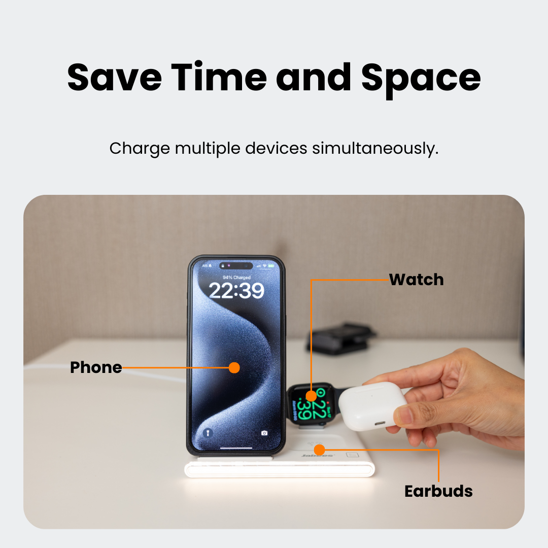 GearTick 4-in-1 Foldable Wireless Charging Station – iPhone, Apple Watch, AirPods & More with LED Night Light (2 Colors)