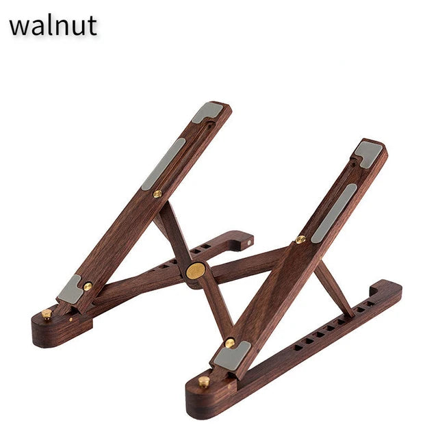 GearTick Foldable Wood Laptop Stand – 8-Level Height Adjustable Bamboo & Walnut Holder for MacBook & Laptops 11-17"