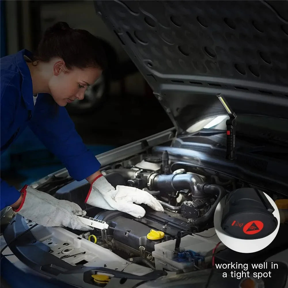 GearTick COB LED Work Light – USB Rechargeable Magnetic Flashlight & Camping Lantern with Built-in Battery