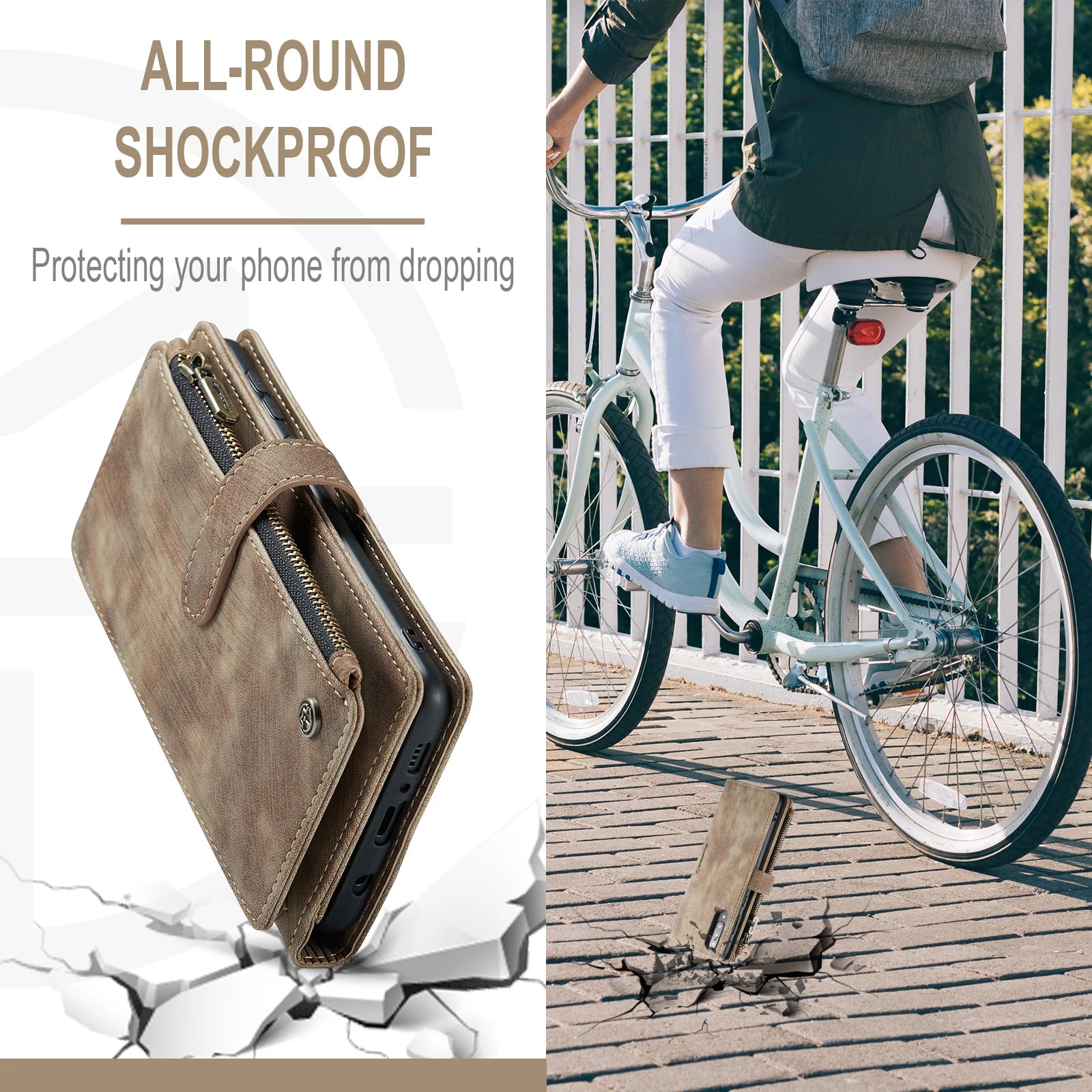 GearTick Leather Phone Wallet Case – Multi-Card Slot Zipper with Kickstand for Samsung Galaxy