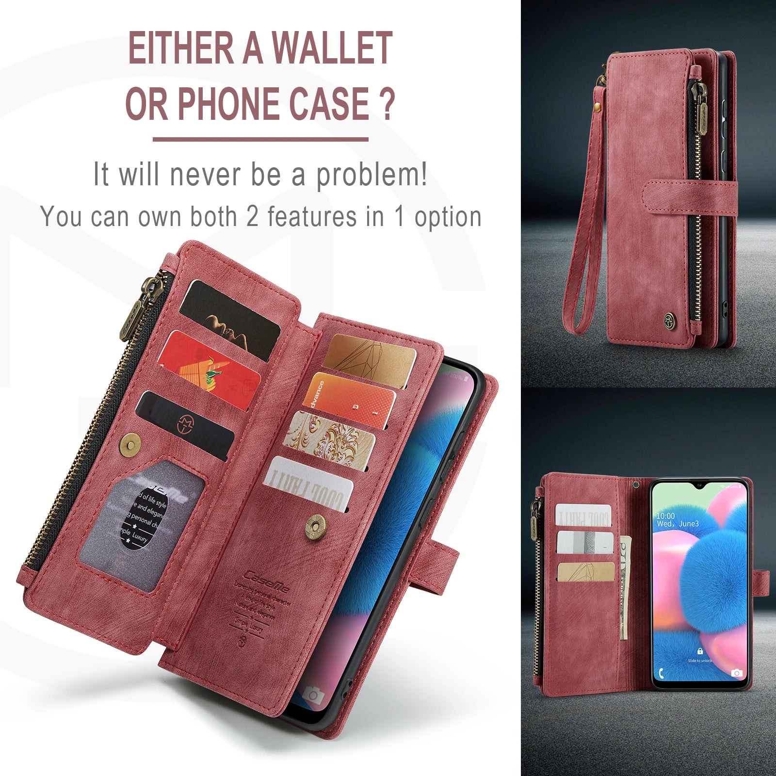 GearTick Leather Phone Wallet Case – Multi-Card Slot Zipper with Kickstand for Samsung Galaxy