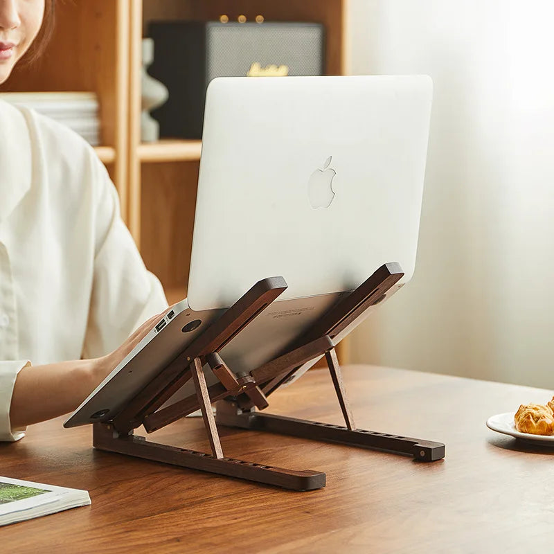 GearTick Foldable Wood Laptop Stand – 8-Level Height Adjustable Bamboo & Walnut Holder for MacBook & Laptops 11-17"