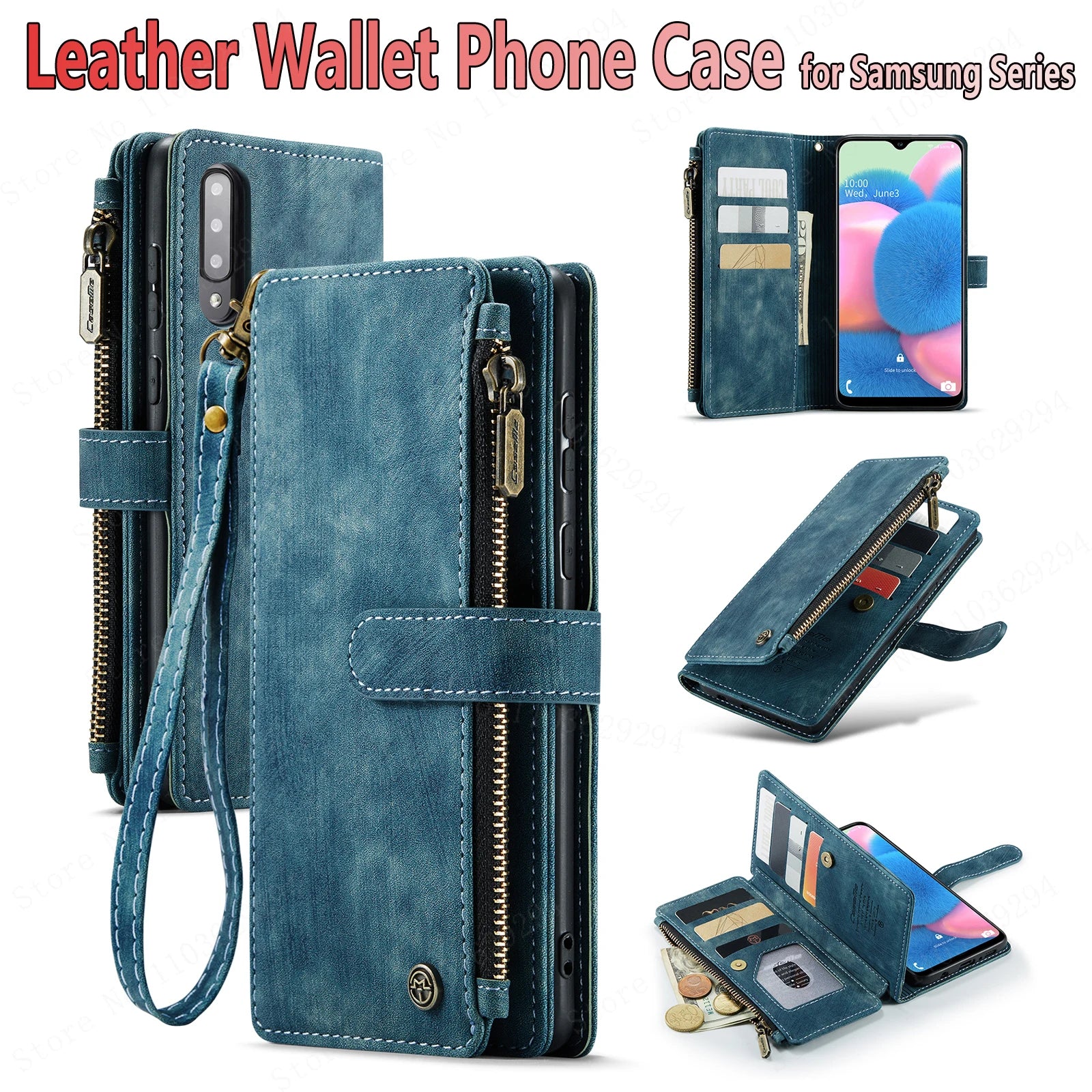 GearTick Leather Phone Wallet Case – Multi-Card Slot Zipper with Kickstand for Samsung Galaxy