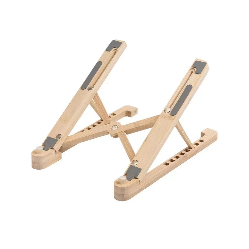 GearTick Foldable Wood Laptop Stand – 8-Level Height Adjustable Bamboo & Walnut Holder for MacBook & Laptops 11-17"