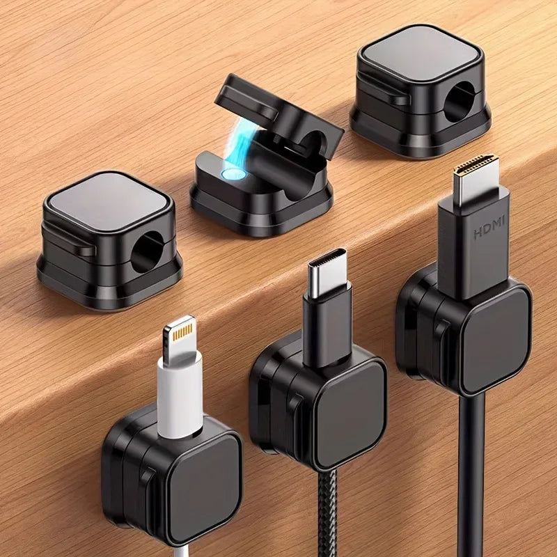 GearTick Magnetic Cable Clips – 6-Pack Wall-Mounted Cord Holder for Desk & Cable Management (Black/White)