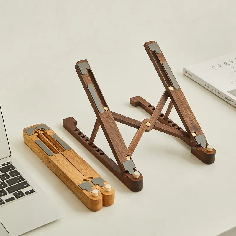 GearTick Foldable Wood Laptop Stand – 8-Level Height Adjustable Bamboo & Walnut Holder for MacBook & Laptops 11-17"
