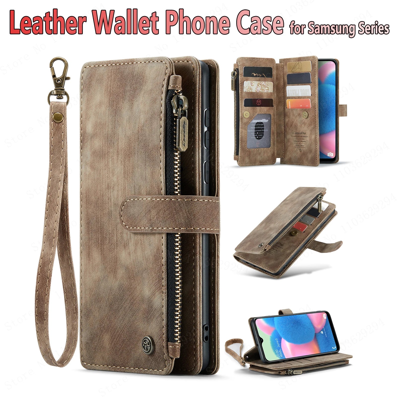 GearTick Leather Phone Wallet Case – Multi-Card Slot Zipper with Kickstand for Samsung Galaxy