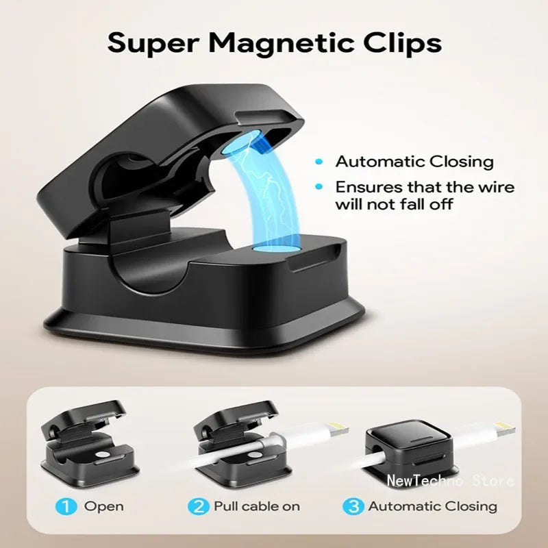 GearTick Magnetic Cable Clips – 6-Pack Wall-Mounted Cord Holder for Desk & Cable Management (Black/White)