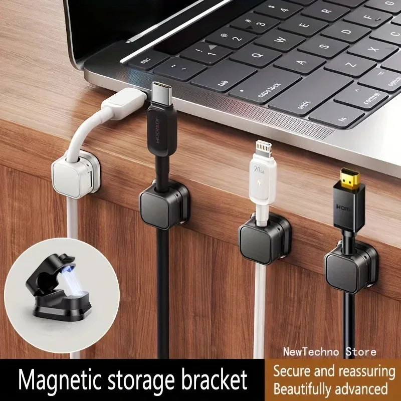 GearTick Magnetic Cable Clips – 6-Pack Wall-Mounted Cord Holder for Desk & Cable Management (Black/White)