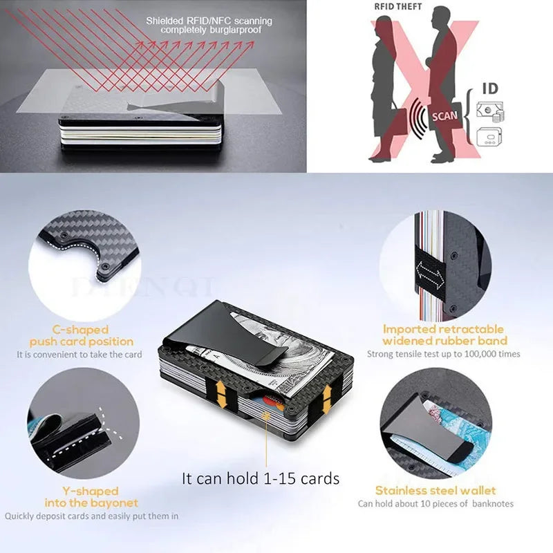 GearTick RFID Blocking Minimalist Wallet – Slim Metal Front Pocket Wallet with Money Clip (Unisex)