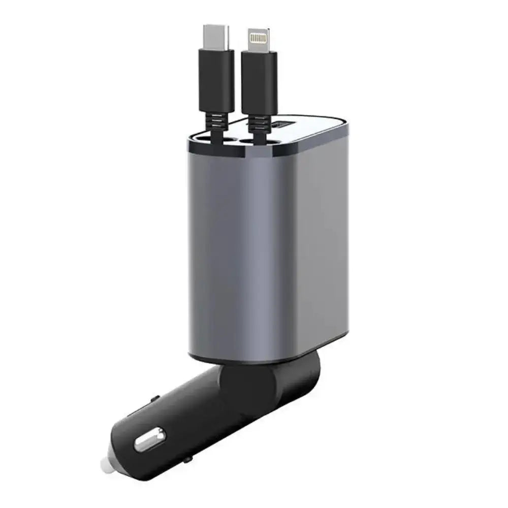 GearTick 100W Fast Car Charger – Dual USB & USB-C for iPhone, Android & More (3 Cable Types)