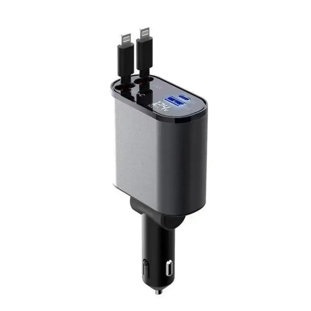 GearTick 100W Fast Car Charger – Dual USB & USB-C for iPhone, Android & More (3 Cable Types)