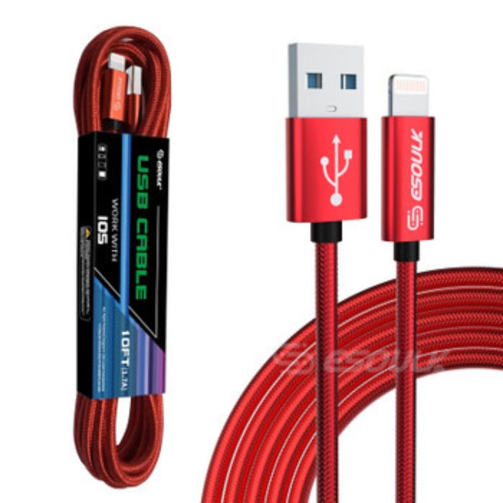 GearTick 10FT Braided Lightning Cable – Fast Charge & Sync for iPhone XS, XR, X & 8 (5 Colors)