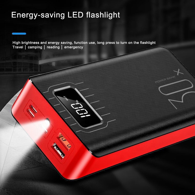 GearTick 20000mAh Power Bank – Dual USB Fast Charging with LED Flashlight (3 Colors)