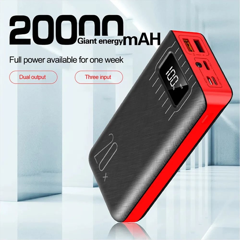 GearTick 20000mAh Power Bank – Dual USB Fast Charging with LED Flashlight (3 Colors)